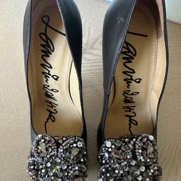 Lanvin Paris, Vero Cuoio, Grey Leather, Jewel Embellished Heels, Signed - Picture 3 of 7